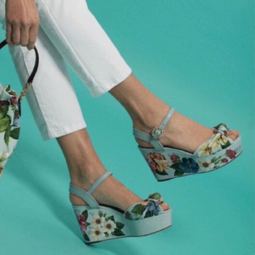 Dolce&Gabbana Nappa Floral Leather Wedge  Sandal
